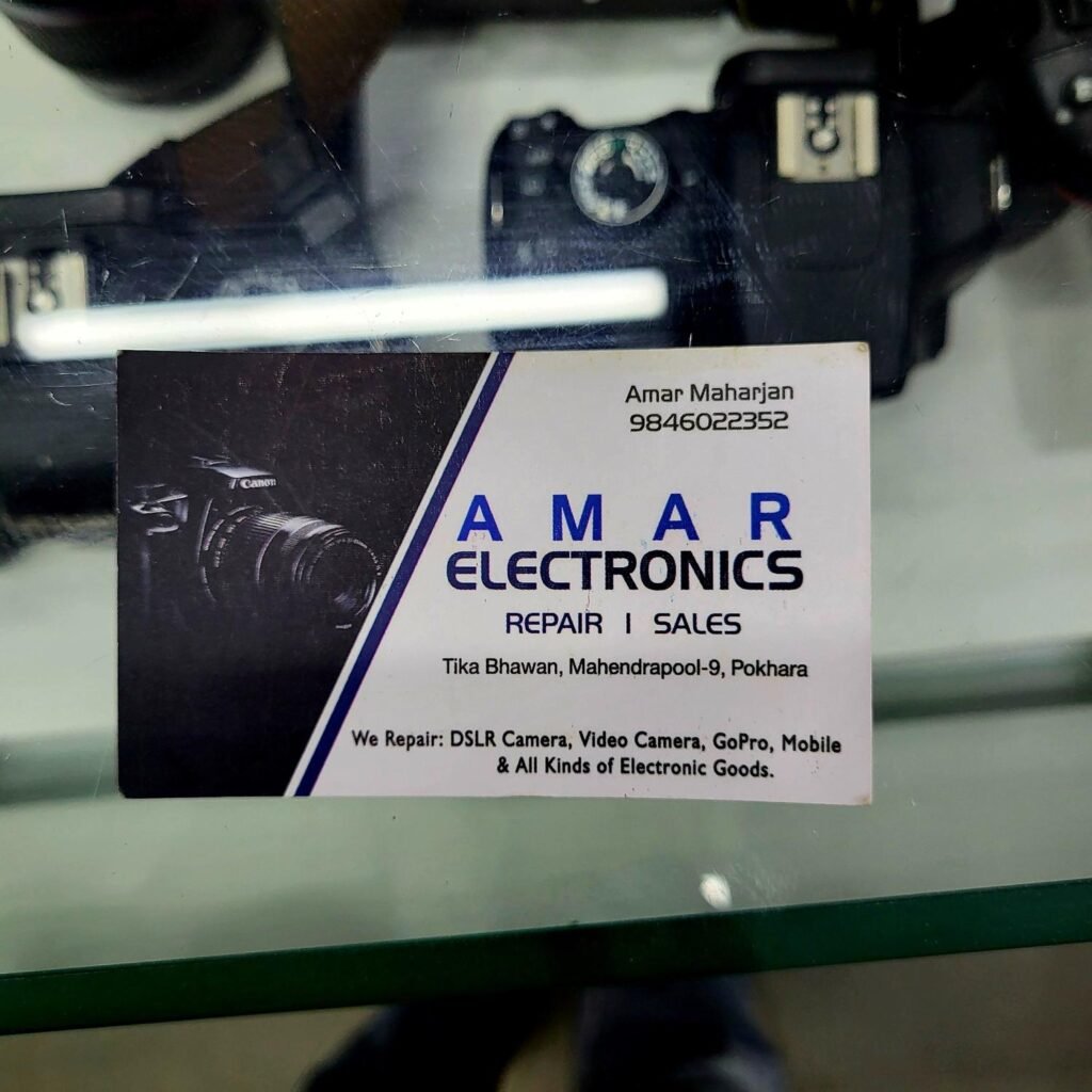 Amar Electronics Mahendrapul Pokhara Camera Repair Visiting Card Front